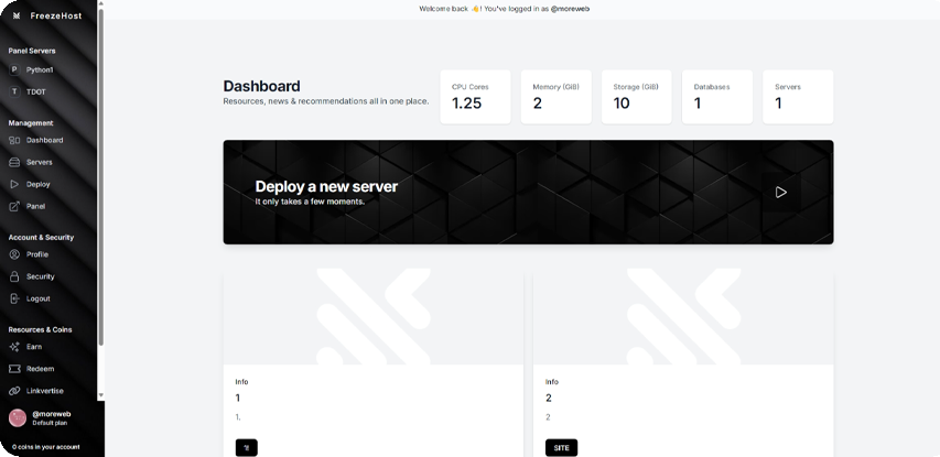 FreezeHost Dashboard